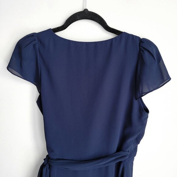 Ceremony by Joanna August Navy Blue Chiffon Aurele Cap-Sleeve Wrap Dress - Picture 4 of 5
